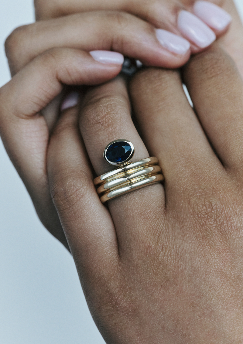 Corrugated Sapphire Bezel Ring - hover